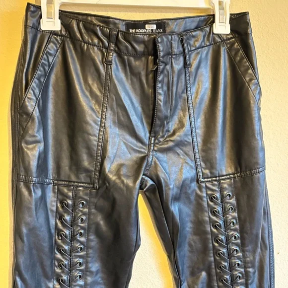 New The Kooples Faux Leather Pants Lace Up Zip up Slide Clasp Closure Sz 4 - Picture 3 of 14